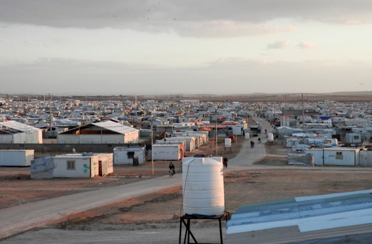 A panoramic view a huge refugee camp